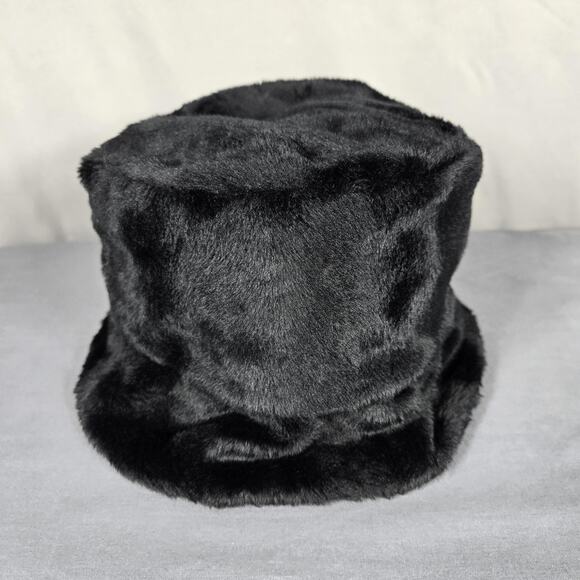 FLAG Accessories Womens Black Faux Fur Bucket Hat Lined Winter Cozy Chic Minimal - Picture 3 of 8